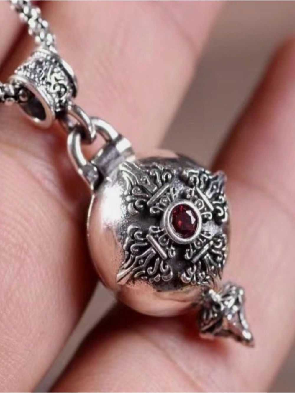 Sterling Silver Pendant Necklace with Garnet Red Accent